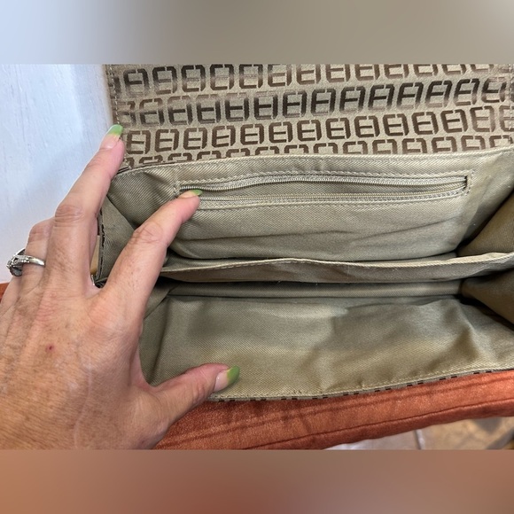 Vintage 90s Brown Monogram Shoulder Bag Jacquard Fabric Small Baguette Purse - Picture 10 of 10